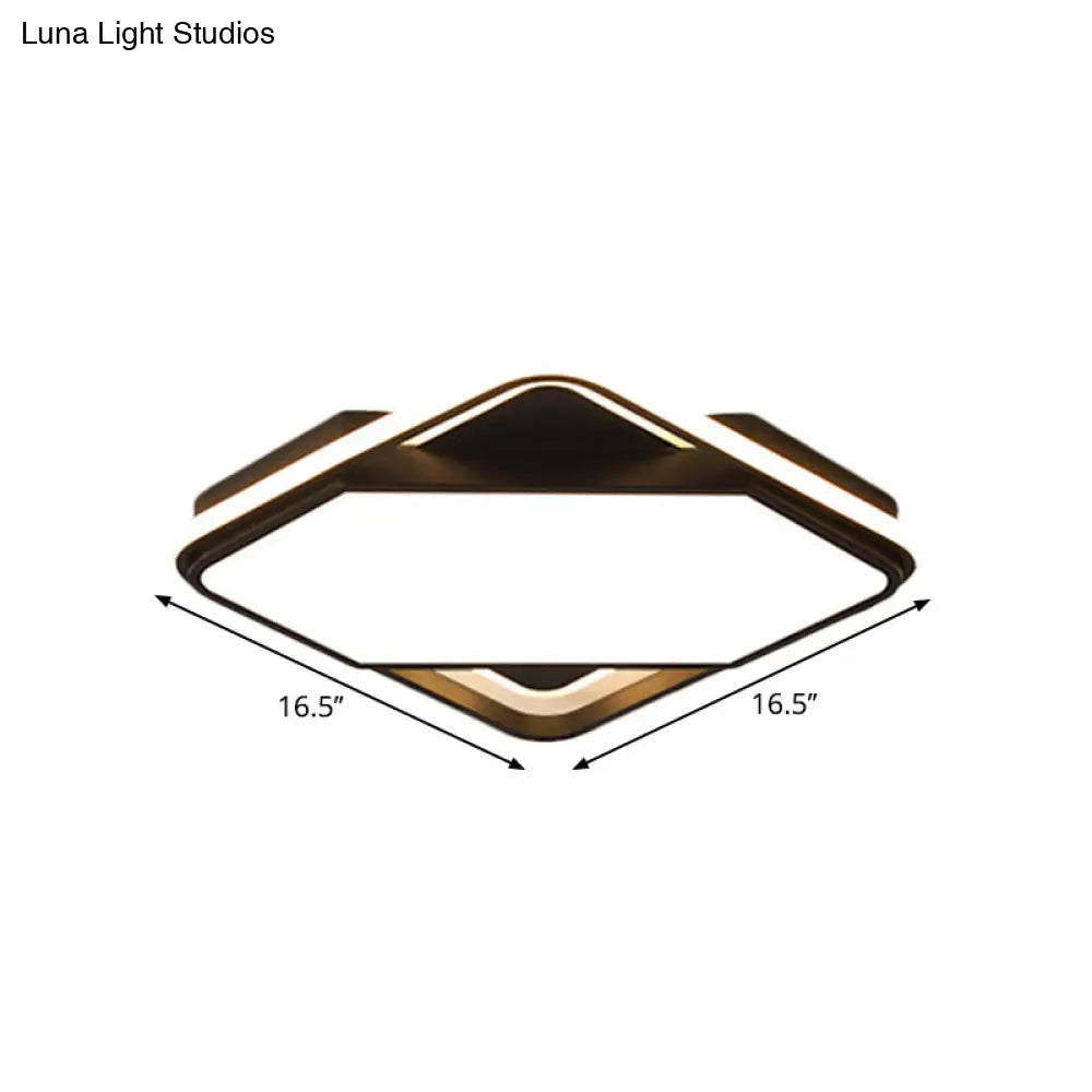 Modern Metal Led Bedroom Flush Mount Lamp - 16.5’/20.5’ W Square Design Black White/Warm Light