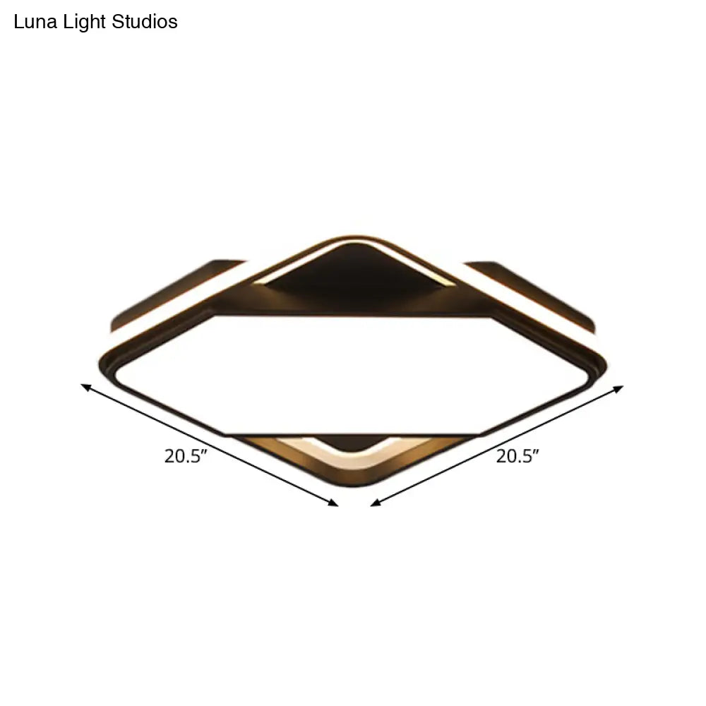 Modern Metal Led Bedroom Flush Mount Lamp - 16.5’/20.5’ W Square Design Black White/Warm Light