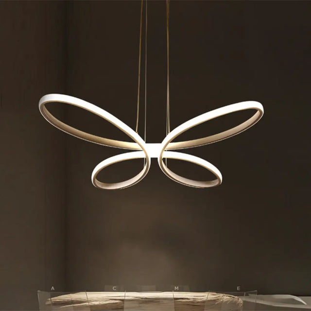 Gold Metal Led Butterfly Frame Chandelier - Modernist Restaurant Down Lighting Warm/White Light
