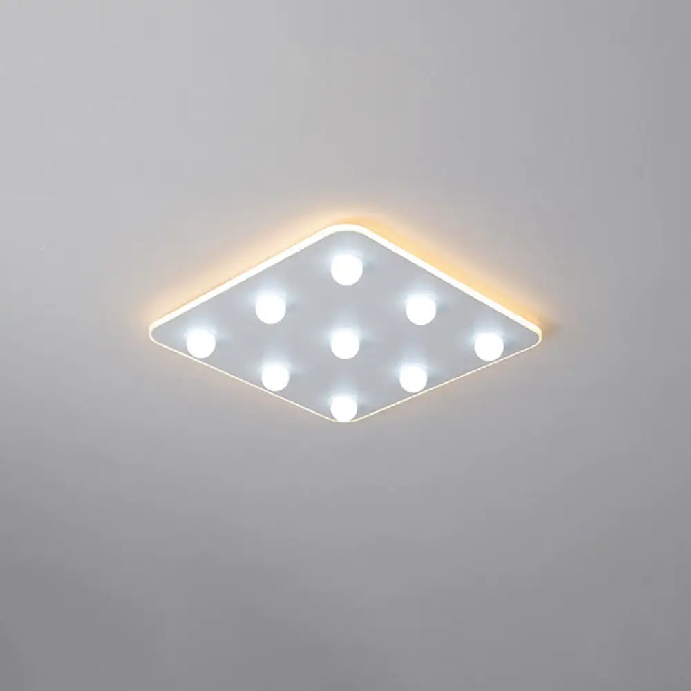 Modern Metal Led Flush Ceiling Light For Kids - Flower/Round/Square Design 8 Lights 16.5/19.5 Inch