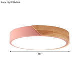 Modern Metal Led Flush Light In Pink/White With Acrylic Diffuser Ceiling Mounted Round Design -