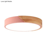 Modern Metal Led Flush Light In Pink/White With Acrylic Diffuser Ceiling Mounted Round Design -