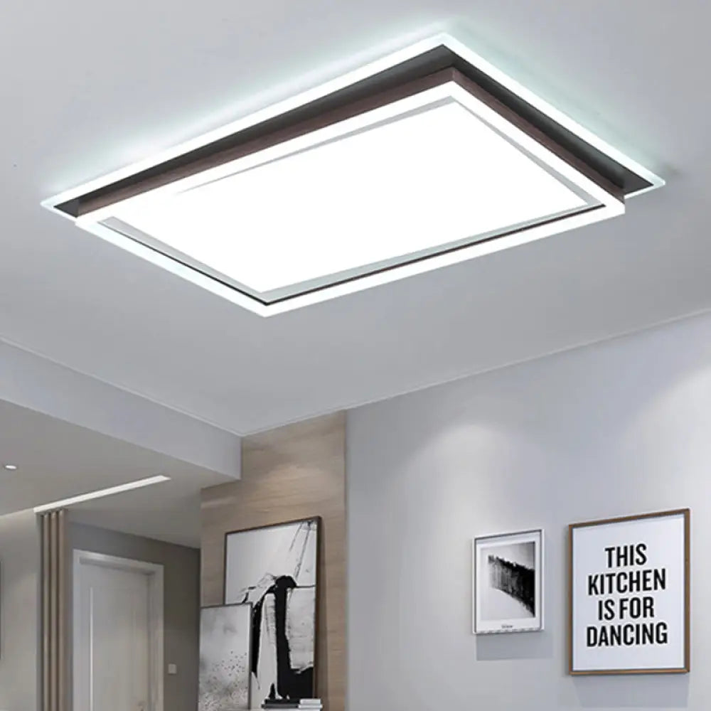Modern Metal Led Flush Mount Ceiling Lamp With Recessed Diffuser - Square/Rectangular White/Warm
