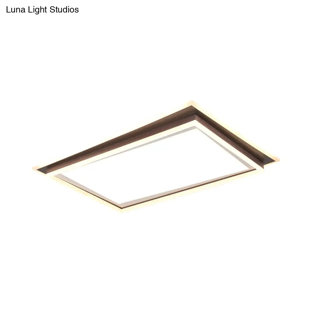 Modern Metal Led Flush Mount Ceiling Lamp With Recessed Diffuser - Square/Rectangular White/Warm