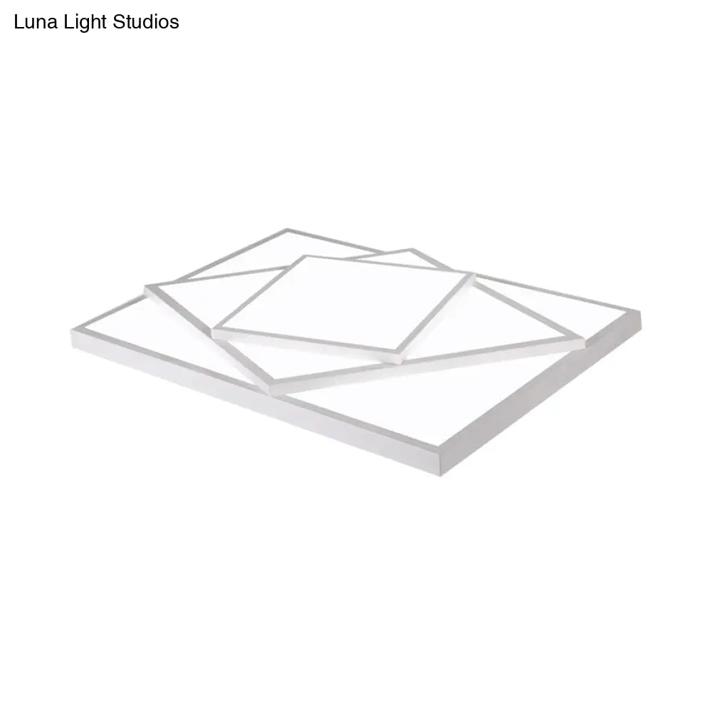 Modern Metal Led Flush Mount Ceiling Light Fixture For Living Room - Black/White Rectangle/Square
