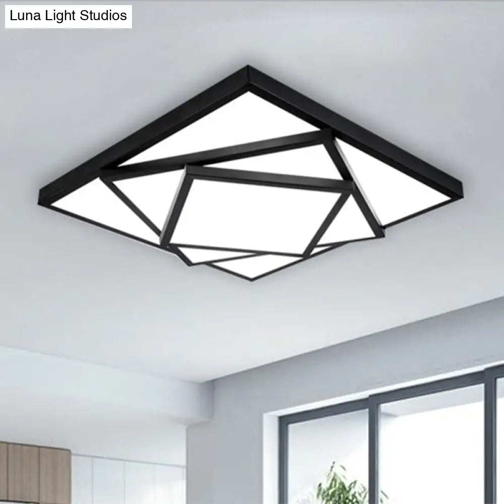Modern Metal Led Flush Mount Ceiling Light Fixture For Living Room - Black/White Rectangle/Square