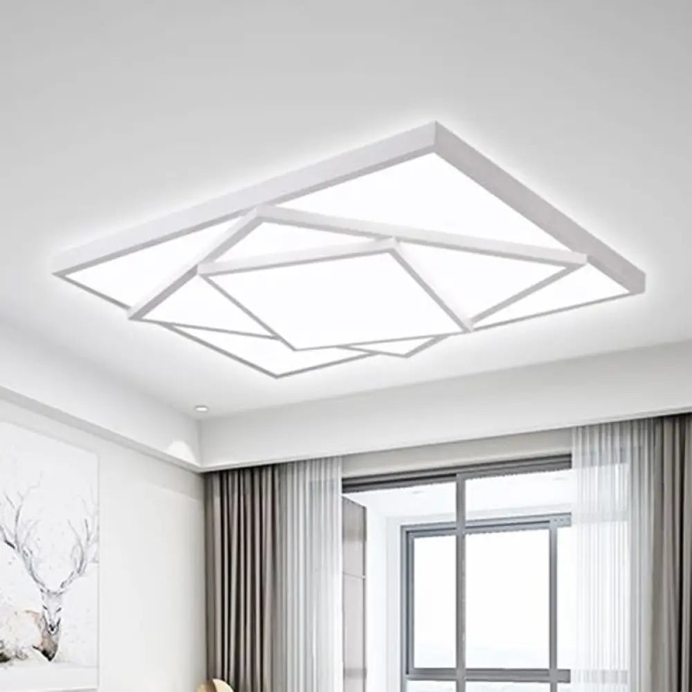 Modern Metal Led Flush Mount Ceiling Light Fixture For Living Room - Black/White Rectangle/Square