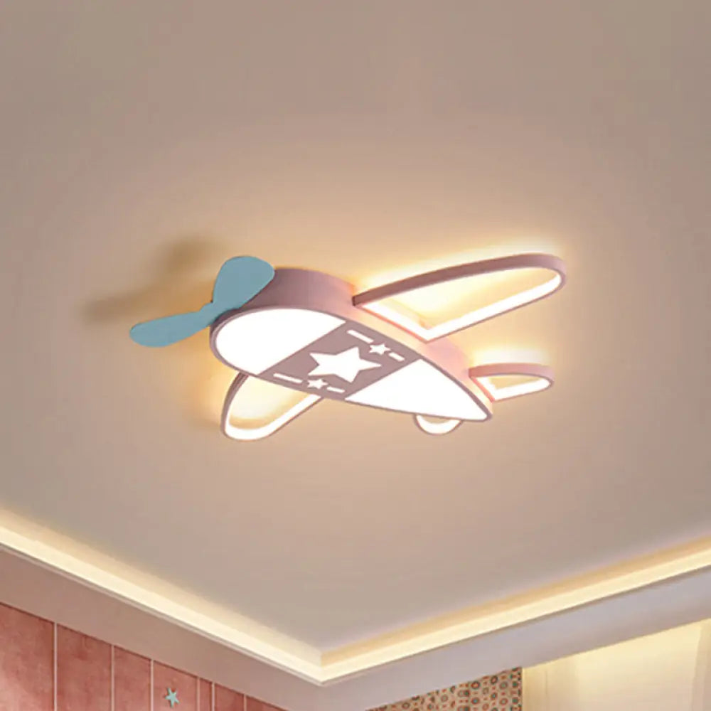 Modern Metal Led Flush Mount Lamp - Pink/Blue Plane Warm/White Lighting 19.5’/25.5’ Width Pink