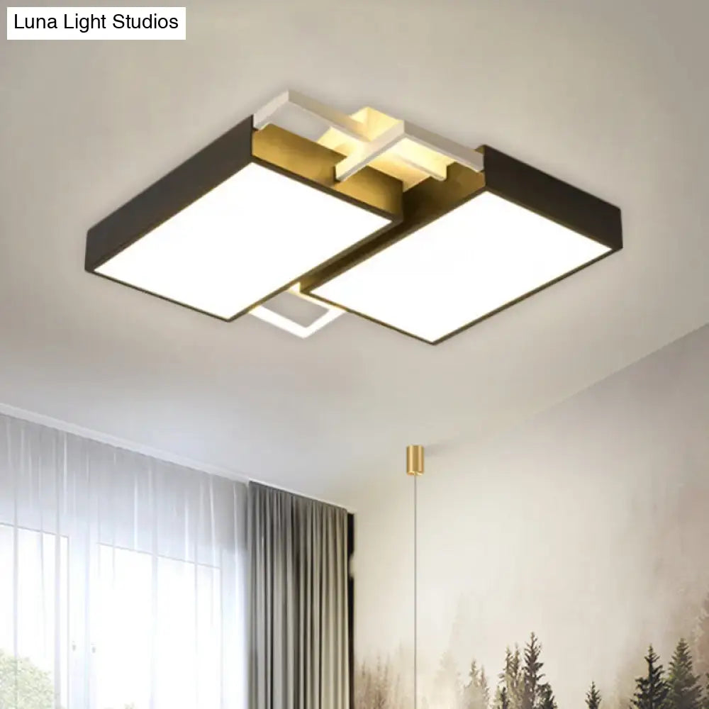 Modern Metal Led Flush Mount Light In Black/Gold Finish 16’/19.5’ Width With Warm/White
