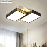 Modern Metal Led Flush Mount Light In Black/Gold Finish 16’/19.5’ Width With Warm/White