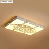 Modern Metal Led Flushmount Lamp With Crystal Ball - White Ceiling Light Fixture