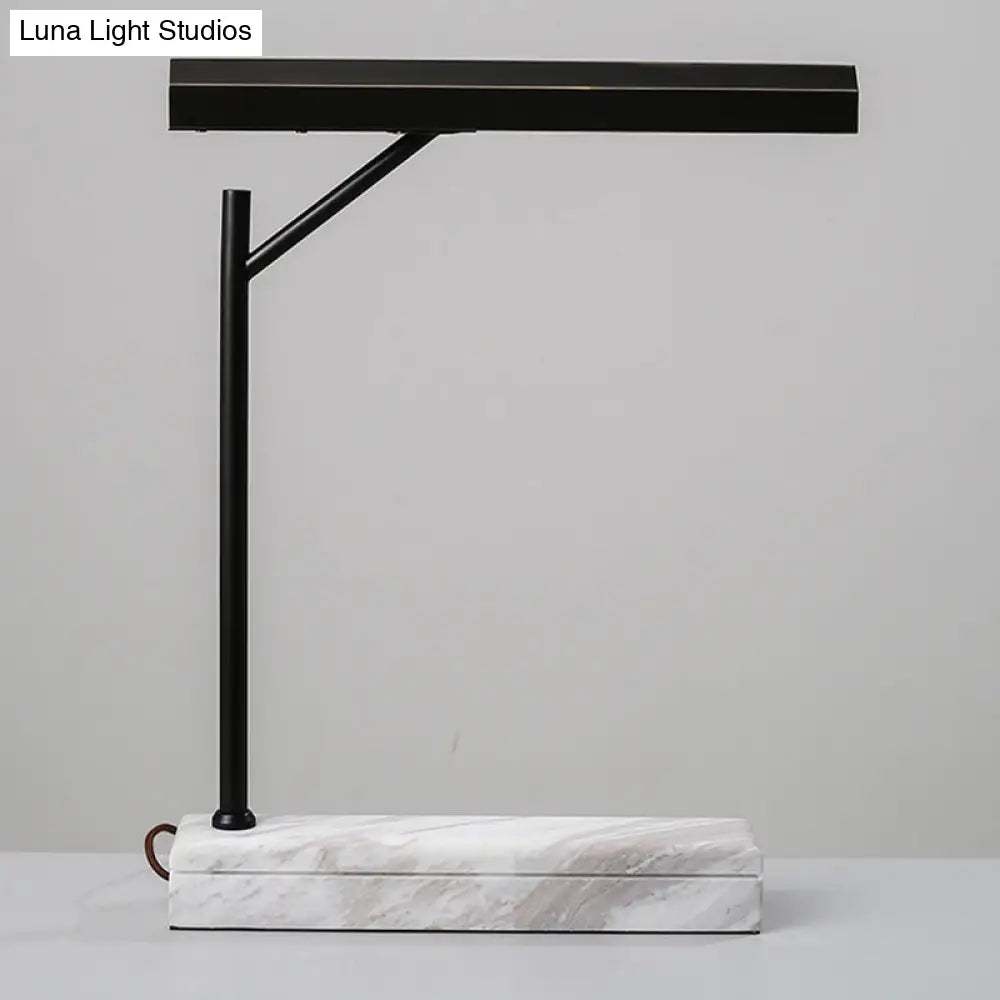 Modern Metal Led Night Table Lamp In Black With Marble Base