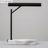 Modern Metal Led Night Table Lamp In Black With Marble Base