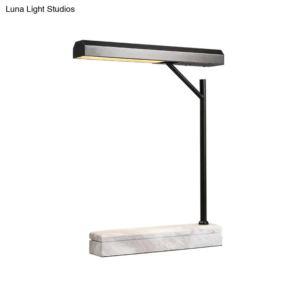 Modern Metal Led Night Table Lamp In Black With Marble Base
