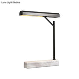 Modern Metal Led Night Table Lamp In Black With Marble Base