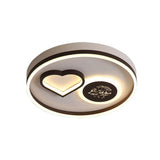 Modern Metal Led Round Flush Light In White/Brown For Living Room Ceiling - Warm/White Indoor