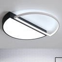 Modern Metal Led Semicircle Flush Lamp: Black/White Ceiling Mounted Fixture With Acrylic Diffuser