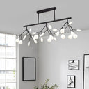 Modern Metal Linear Island Light: Branching Led Pendant Fixture Black / C