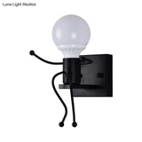 Modern Metal Little Robot Wall Light With Bare Bulb For Hallway And Bathroom