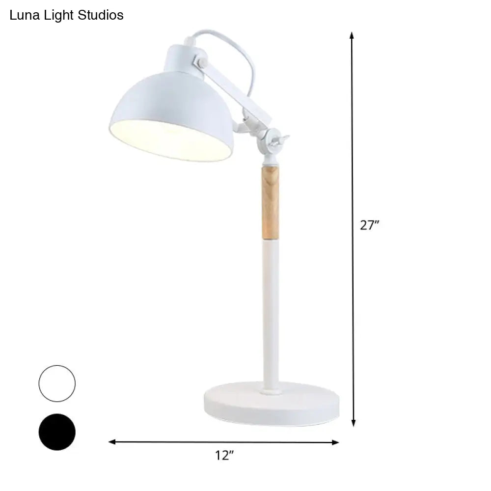 Modern Metal Night Table Lamp: 1-Head Bowl Desk Light In White/Black With Rotating Node