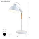 Modern Metal Night Table Lamp: 1-Head Bowl Desk Light In White/Black With Rotating Node