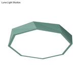 Modern Metal Octagon Ceiling Light Yellow/Green Led Flush Mount Lamp With Acrylic Diffuser -