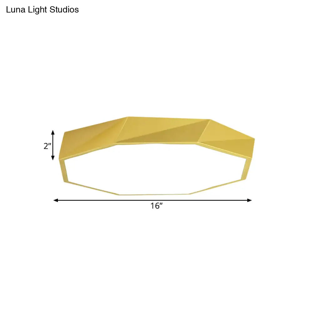 Modern Metal Octagon Ceiling Light Yellow/Green Led Flush Mount Lamp With Acrylic Diffuser -