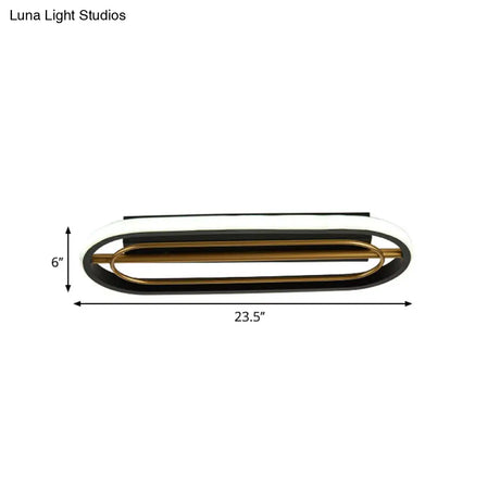 Modern Metal Oval Ceiling Lamp In Black And White/Gold With Led Flush Mount Warm/White Light -