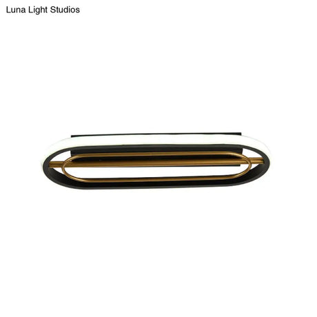 Modern Metal Oval Ceiling Lamp In Black And White/Gold With Led Flush Mount Warm/White Light -