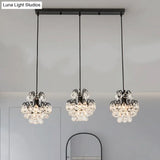 Modern Metal Pendant Light With Clear Crystal Balls And 3 Bulbs - Round/Linear Canopy Black/Gold