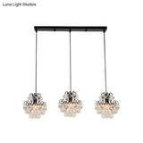 Modern Metal Pendant Light With Clear Crystal Balls And 3 Bulbs - Round/Linear Canopy Black/Gold