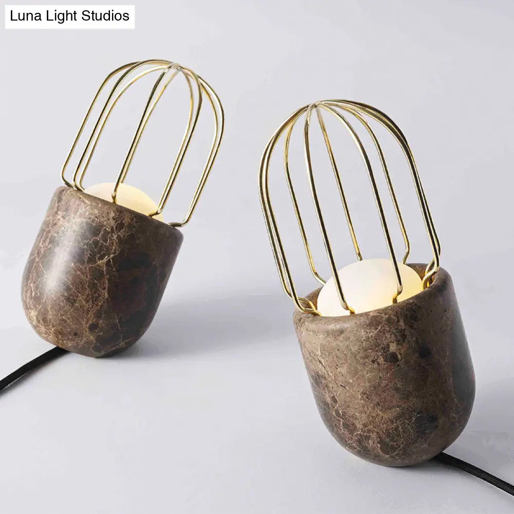 Modern Metal Pill Desk Light - Brown Task Lamp With White Glass Shade