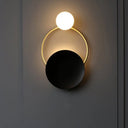 Modern Metal Planet Wall Mount Lamp - 1 Light Black Finish Opal Glass Fixture