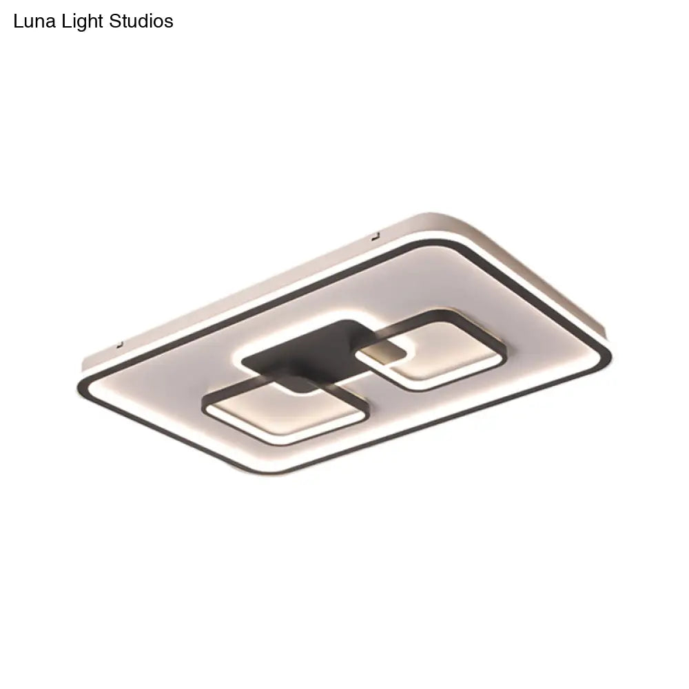 Modern Metal Rectangular Flushmount Led Ceiling Light In Black - White/Warm For Living Room