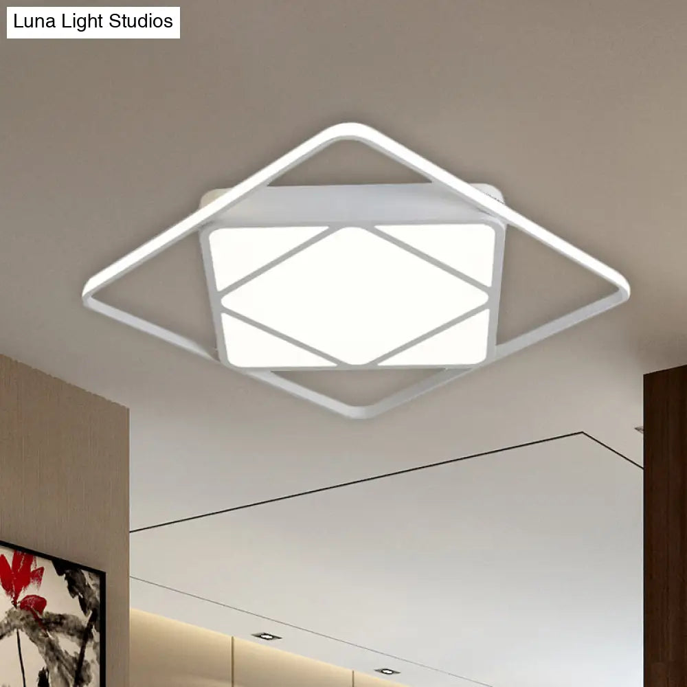 Modern Metal Rhombus Flush Mount Ceiling Light For Bedroom - Led White/Black Warm/White