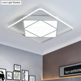 Modern Metal Rhombus Flush Mount Ceiling Light For Bedroom - Led White/Black Warm/White