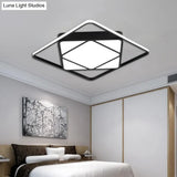 Modern Metal Rhombus Flush Mount Ceiling Light For Bedroom - Led White/Black Warm/White