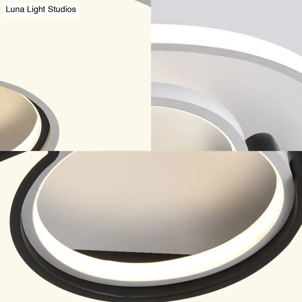 Modern Metal Round Flush Mount Light With Led And Recessed Diffuser In Black/White White/Warm