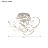 Modern Metal Semi Flush Ceiling Light - Twisted Strip Design 9/12 - Light White Led