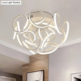 Modern Metal Semi Flush Ceiling Light - Twisted Strip Design 9/12 - Light White Led