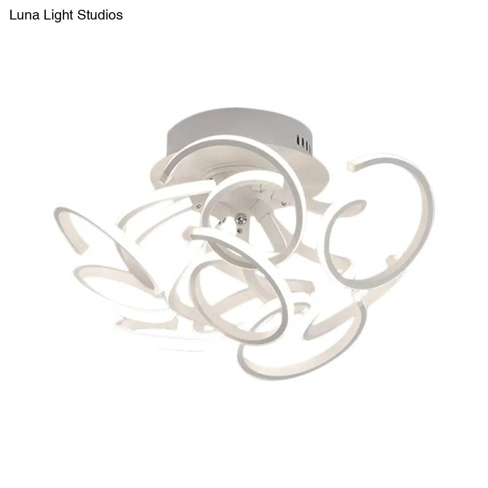 Modern Metal Semi Flush Ceiling Light - Twisted Strip Design 9/12 - Light White Led