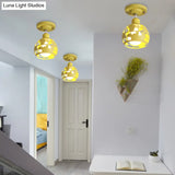 Modern Metal Semi - Flush Light With 1 Head For Hallway - Pink/Yellow/Blue Domed Design