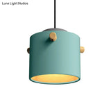 Modern Metal Shade Cylinder Pendant Light Fixture - Green/Pink/White Hanging Lighting