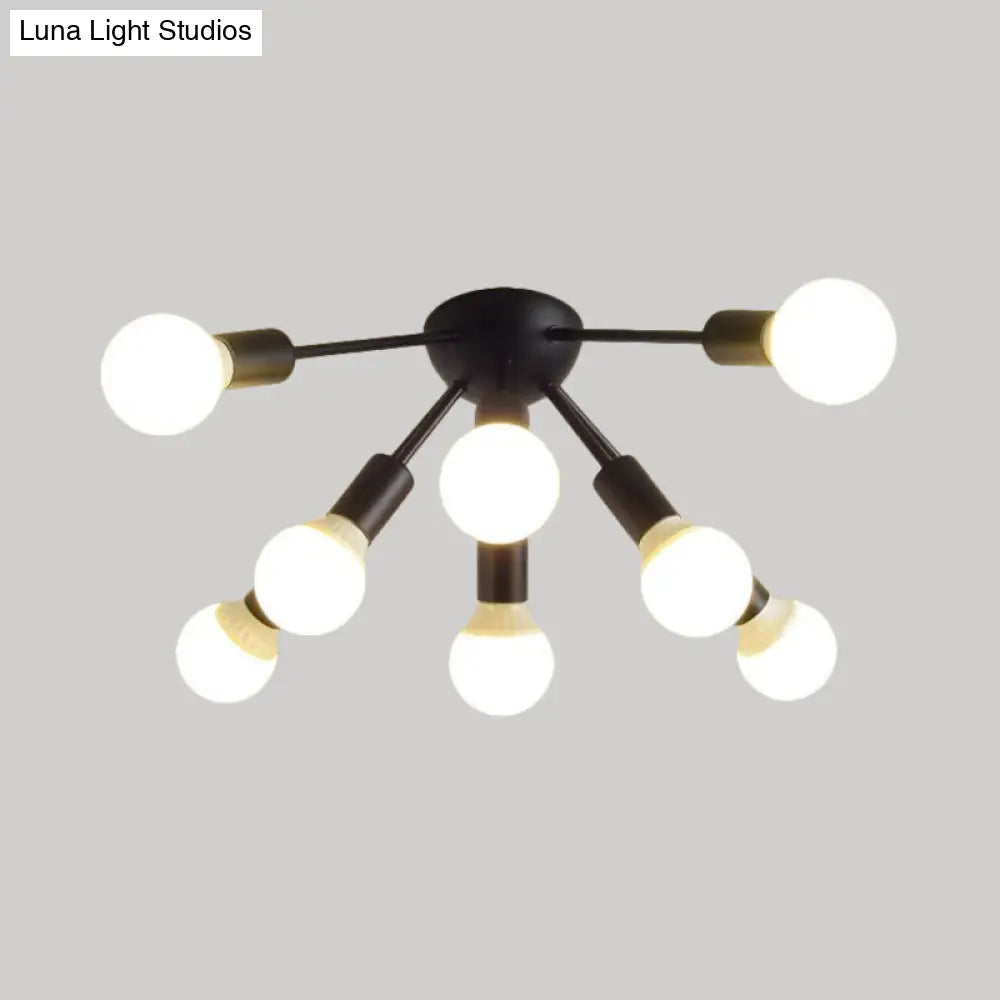 Modern Metal Sputnik Semi Flush Mount Ceiling Light – 8/12 Lights In White/Black/Gold For Living