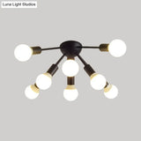 Modern Metal Sputnik Semi Flush Mount Ceiling Light – 8/12 Lights In White/Black/Gold For Living