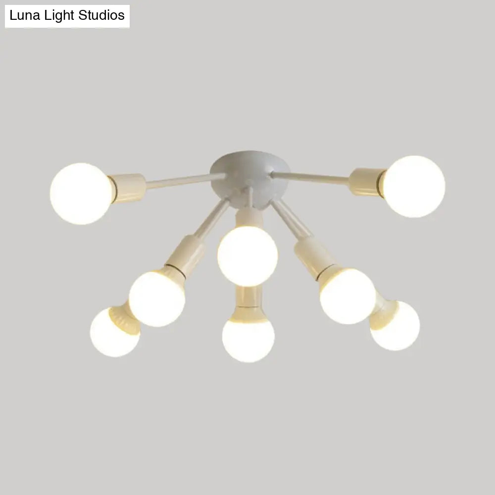 Modern Metal Sputnik Semi Flush Mount Ceiling Light – 8/12 Lights In White/Black/Gold For Living