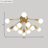 Modern Metal Sputnik Semi Flush Mount Ceiling Light – 8/12 Lights In White/Black/Gold For Living