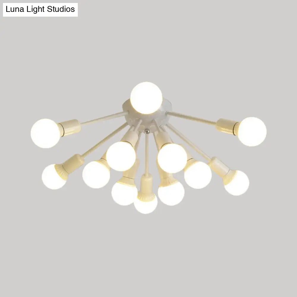 Modern Metal Sputnik Semi Flush Mount Ceiling Light – 8/12 Lights In White/Black/Gold For Living