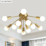 Modern Metal Sputnik Semi Flush Mount Ceiling Light – 8/12 Lights In White/Black/Gold For Living