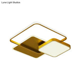 Modern Metal Square Led Ceiling Light Fixture In Gold/Black & White For Bedroom